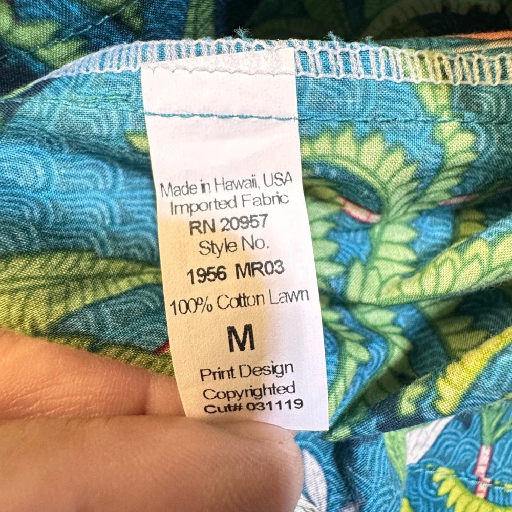 Tori Richard Button Up Mens M Blue Tropical Crane Palm Cotton Lawn Aloha Shirt - Picture 7 of 8